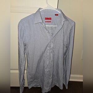 HUGO Boss Men's Blue and White Patterned Dress Shirt